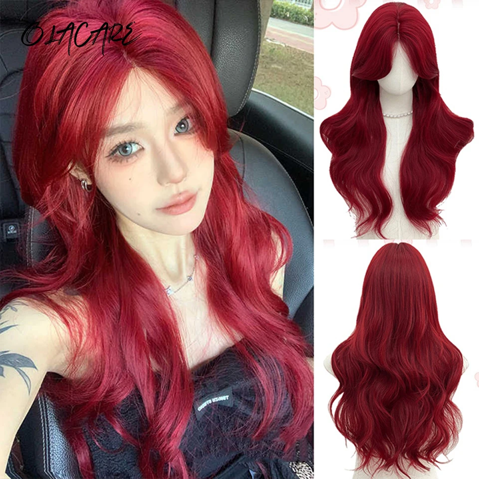 Red Synthetic Wig for Women Long Body Wave Cosplay Halloween