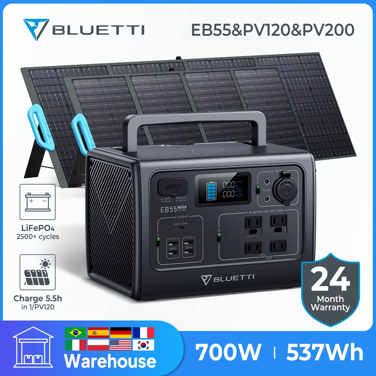 Bluetti Eb55 Pannello Solare Centrale Elettrica Portatile 700W 537Wh Lifepo4 Stazione Solare Generatore Campeggio Fornitura Di Emergenza 12 Prese Per 