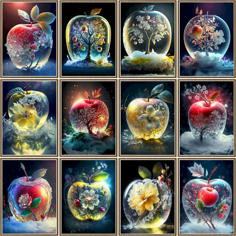 

CHENISTORY 5d Diy Full Square Diamond Painting Flower Diamond Embroidery Kits Mosaic Apple Landscape Home Decor