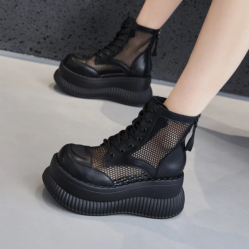 CICIYANG Women Summer Boots Spring 2024 New Mesh Women Ankle Boots Chunky Platform Women's Cool Boots Ladies High-top Sandals