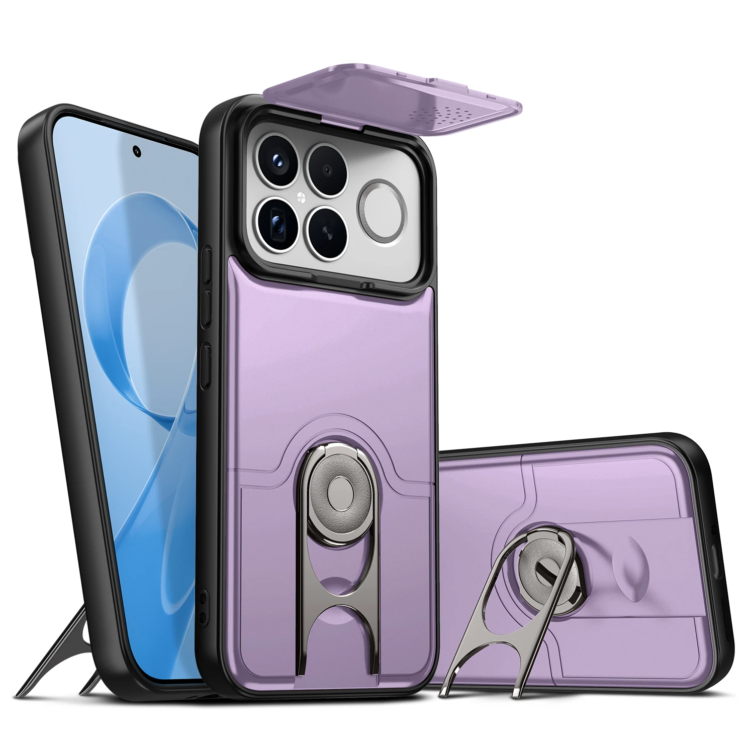 Ultimate Flip Lens Protective Case with Hybrid Shockproof Armor and Ring Holder Stand – Enhanced Durability Cover