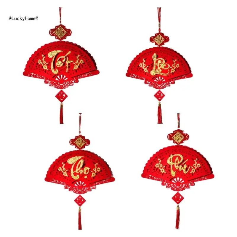 

2024 Lunar New Year Decorations Vietnamese Characters Festive Fan Decoration Add to New Year Celebrations 11UA