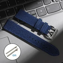 Quick Release Nylon Leather Watch Strap - Universal Military Sport Wristband - 20mm (Blue)