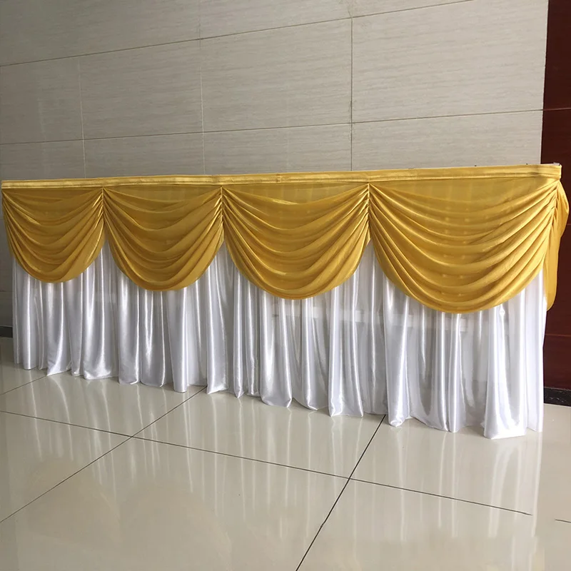 Table Skirt 3M/6M Ice Silk Table Skirting with Valances Stage Table Skirts Party Banquet Event Birthday Decoration