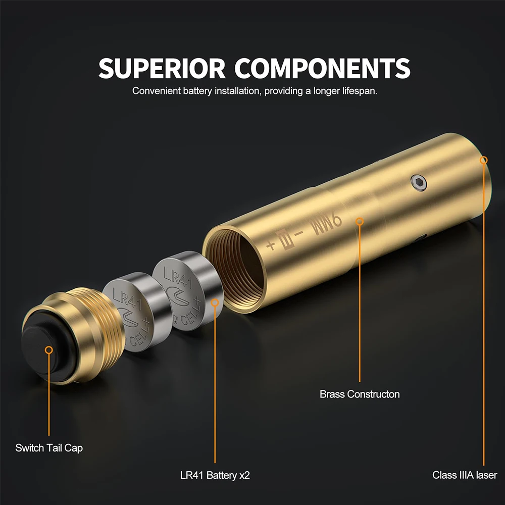 9mm .223Rem Laser Bore Sight Upgrade Switch Design Bore Sight Red Laser Sighter Zeroing Bullet Pointer