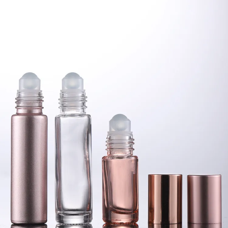 5X 5ml 10ml Rose Pink Color Thick Glass Roll On Essential Oil Empty Perfume Bottle Roller Ball Bottle For Travel Bottle Jars 5