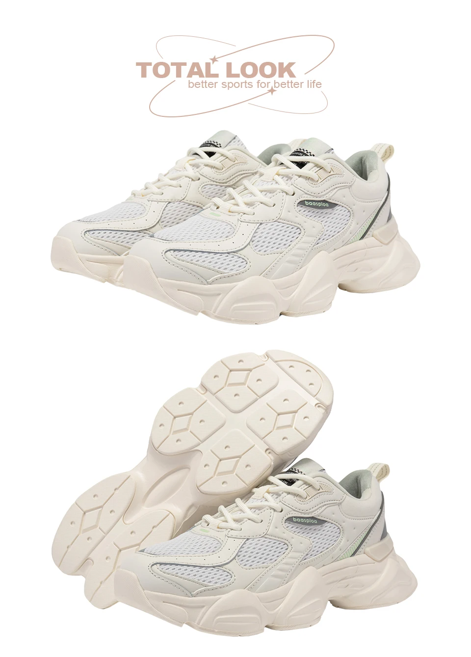 Description Picture 5 of itemBaasploa Women Running Shoes Leather Sneakers Lace Up Outdoor Shoe Antiskid Sport Tennis Lightweight Female Walking Shoes