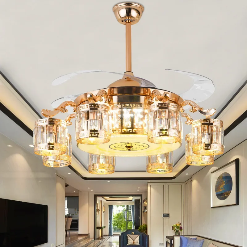 

42 Inch Crystal Invisible Fan Lamp For Living Room Dining Room Ceiling Lights Luxury Fan Lamp With Remote Control