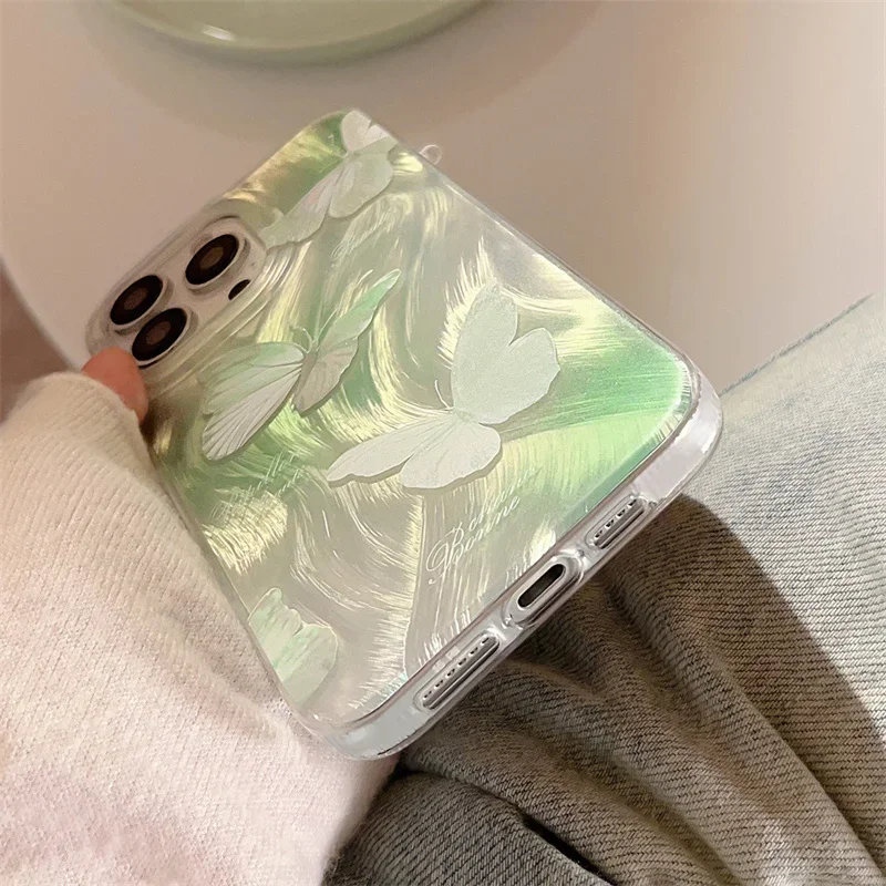 Green Gradient Butterfly Glitter Phone Case