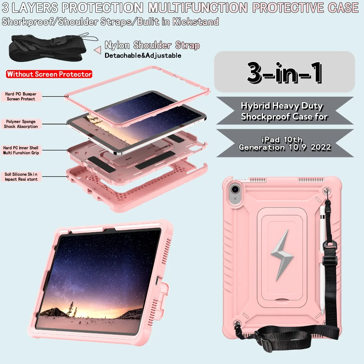 Shockproof & Drop-Resistant Tablet Case with Stand and Shoulder Strap