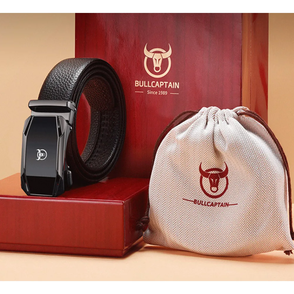 Nuove cinture in pelle da capitano di mucca Cinture in vera pelle per uomo Cinture autentiche Cinture per pantaloni in pelle di mucca con fibbia automatica Confezione regalo_voghion.com