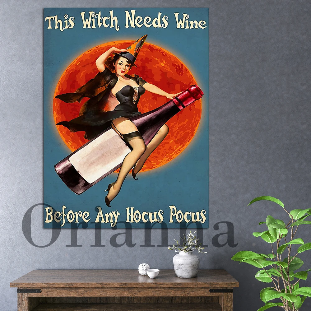 Questa Strega Ha Bisogno Di Vino Prima Di Qualsiasi Poster Hocus Pocus, Retro Canvas Painting Hocus Pocus Gift, Wicked Witch Print, Halloween Decor