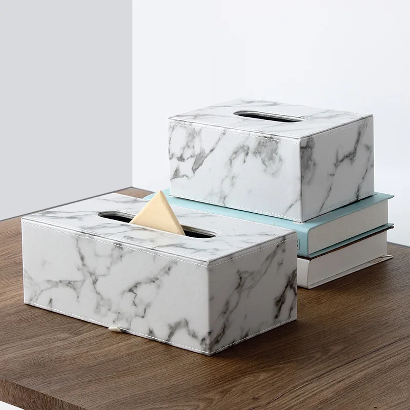 

Home Decoration Modern Marble Rectangle Faux Leather Tissue Box Napkin Toilet Paper Holder Case Dispenser