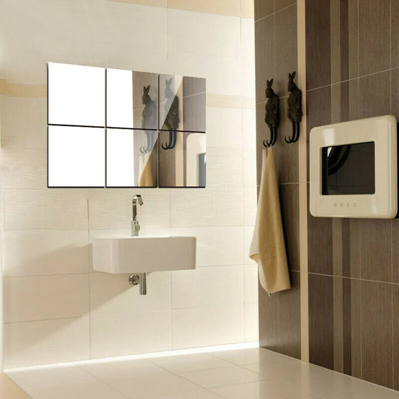 Upgrade: 0.2mm thickness-1/4/8/9/10Pcs 15x15cm Mirror Tiles Wall