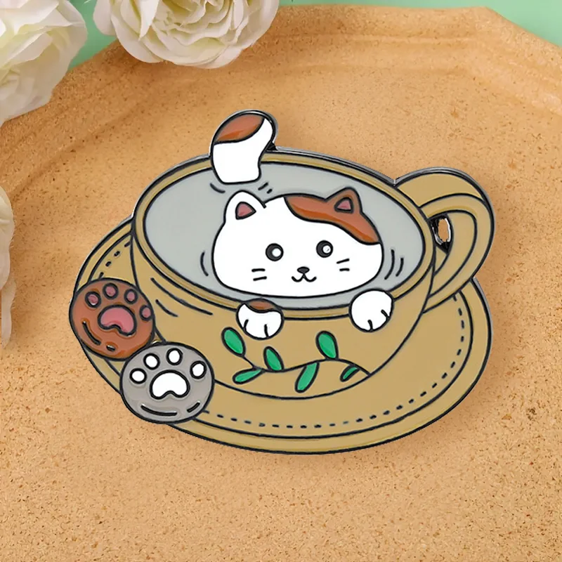 

Cartoon creative brooch Cute Teacup Cat Brooch best gift for friends and family