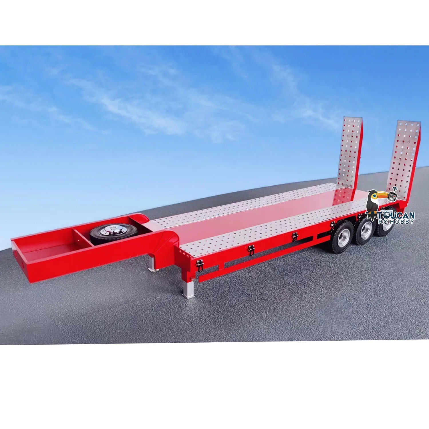 1/14 Metal Trailer 3 Axles 2-section Electric Tailboard Painted Finished Parts for Toys RC Tractor Truck Cars Vehicle TH23504 3