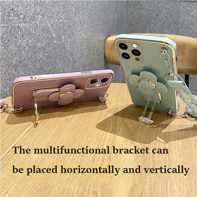Coque avec support de moulin à vent rotatif, étui avec lanière pour iPhone 14 11 Pro 13 12 Mini 8 7 6 6S Plus 10 X Xr Xs Max SE 2020_voghion.com