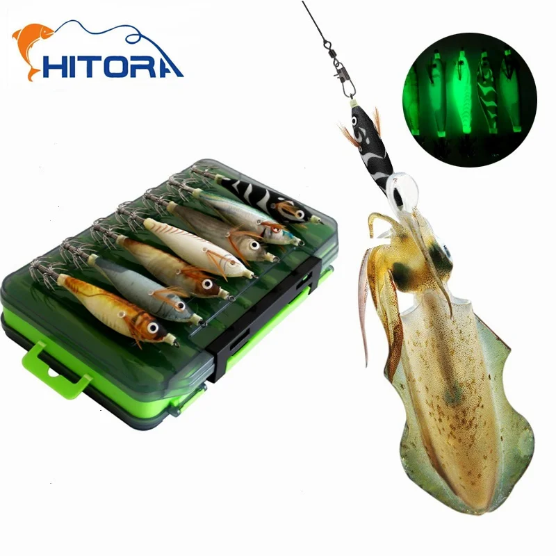 14pc Angeln Lockt Kit Horizontale Tintenfisch Jig Köder Künstliche Leucht Webfuß Octopus Egi Locken Wobbler Tintenfisch Haken Meer Tackle