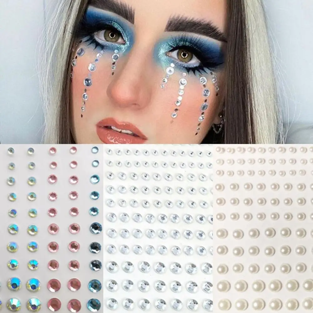 

Party Festival Makeup Decoration Face Body Colored Diamonds Jewels Pearls Stickers Self Adhesive EyeShadow Acrylic Sticker