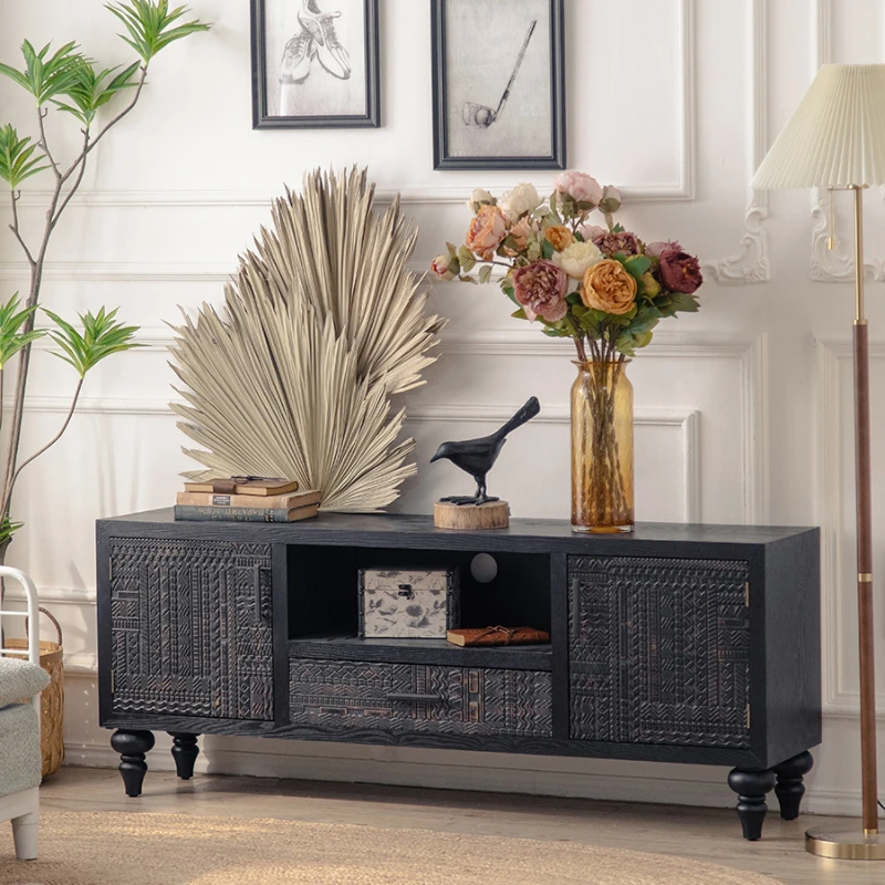 Gz007 Mobile Tv Vintage In Legno Nero Piccolo Soggiorno Intagliato Mobile Tv Mobile Basso