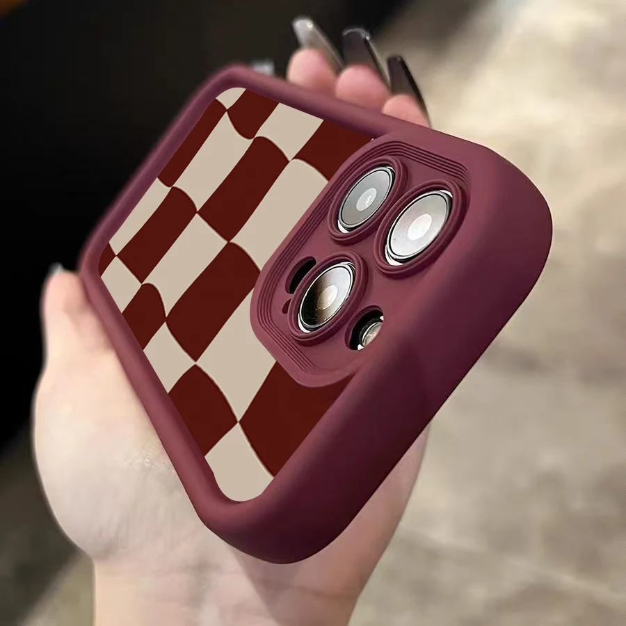 Elegant Wine Red Deform Grid Phone Case - Soft Silicone TPU Back Cover