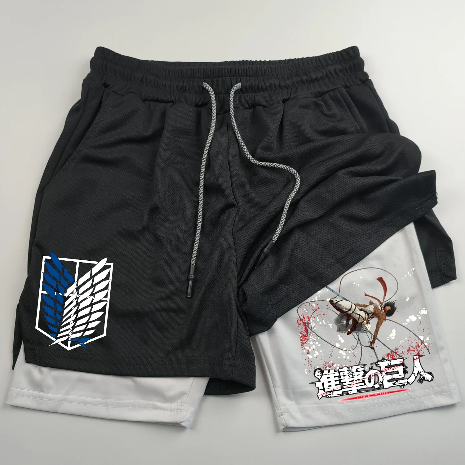 2-in-1 sports shorts anime Attack on Titan men's shorts quick drying breathable sports fitness shorts outdoor running gym short 4