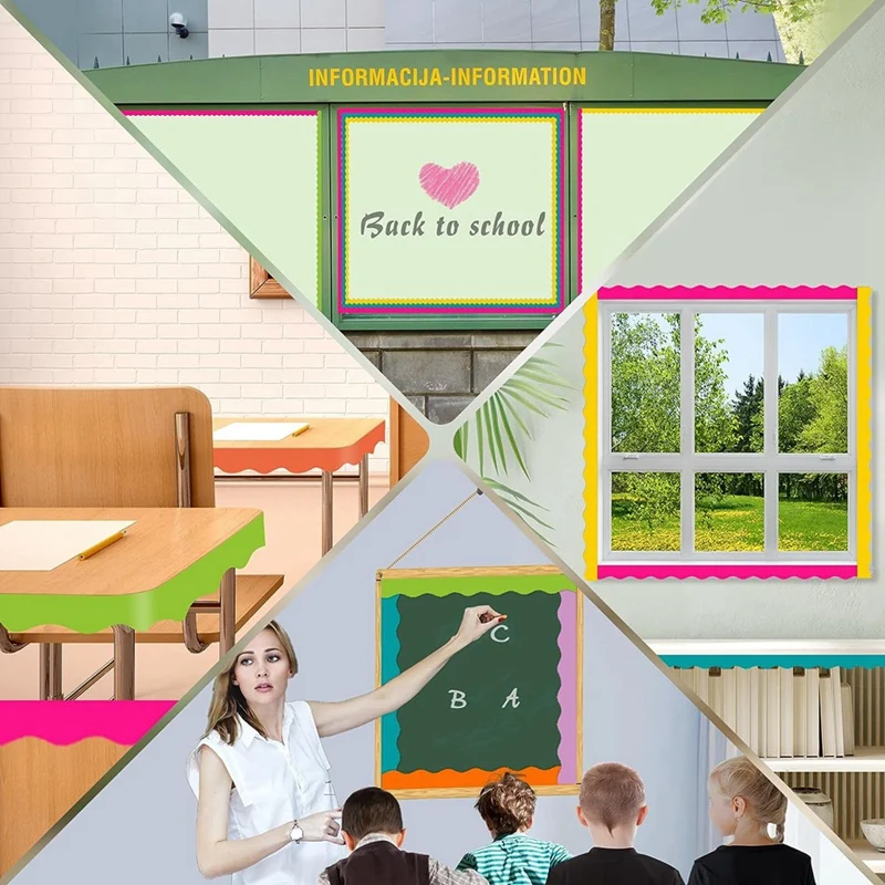 교실용 198 피트 게시판 테두리, 종이 롤 가리비 테두리, 교실 장식, 가정 장식, 파티 내구성, 6 롤