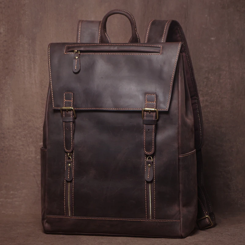 Vintage Real Leather Backpack Men Outdoor Hiking Bag Luxury Top Cowhide Travel Bag Student Schoolbag 16 inch Laptop Computer Bag 2