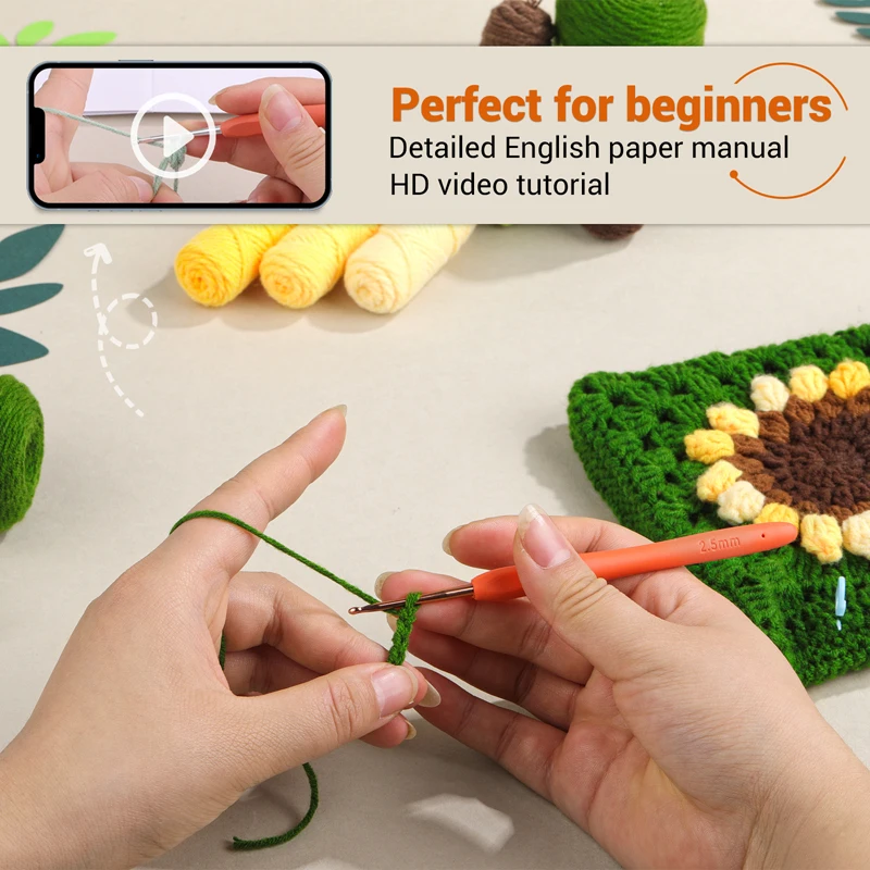Crochet Kit Beginners Bag Crochet Craft Kniting Kits Yarn Hook Tools Supplies Video Tutorials