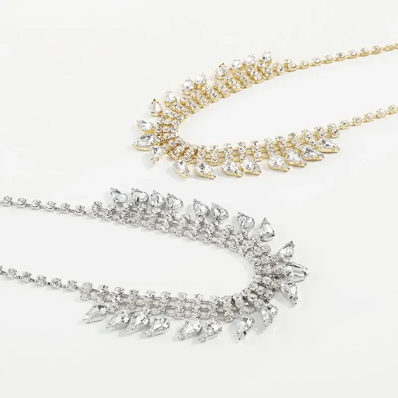 Multi-layered Water Drop Women's Necklace Full of Rhinestones Gorgeous Fashion Banquet Exaggerated Necklace For Woman Jewelry