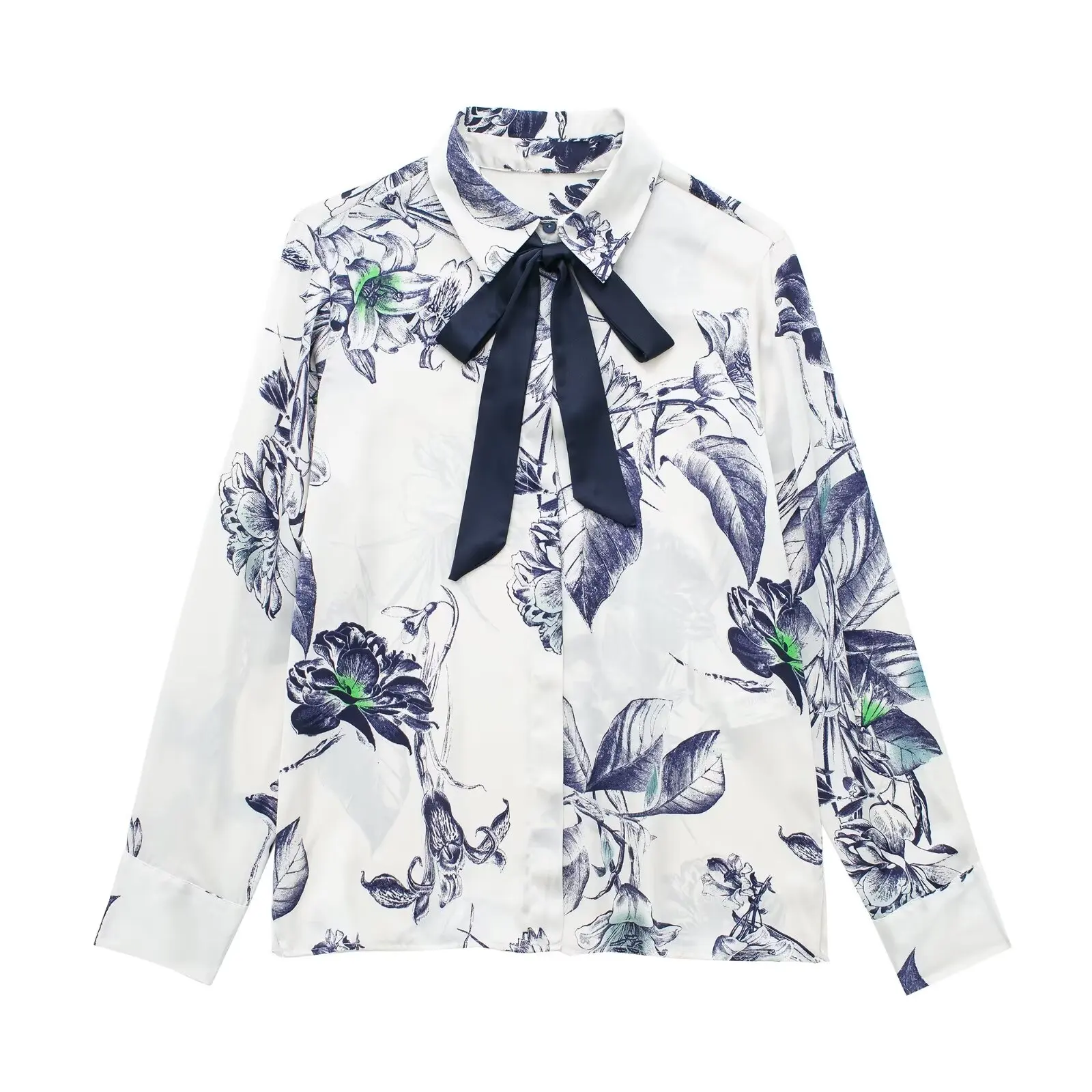 

SuperAen European and American Style New 2024 Spring Fashion Bow Decorated Printed Shirt