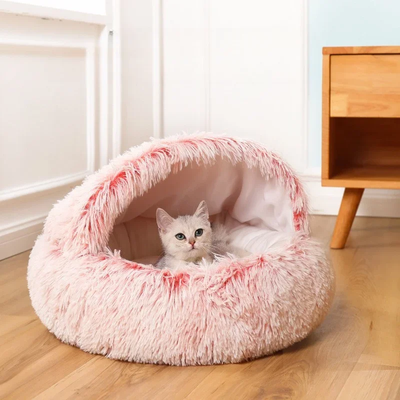 

Warm Dog Cat Bed Round Long Plush Cat's House Cave Pet Kitten Cushion Basket Sleepping Mat for Cats Small Dog Nest