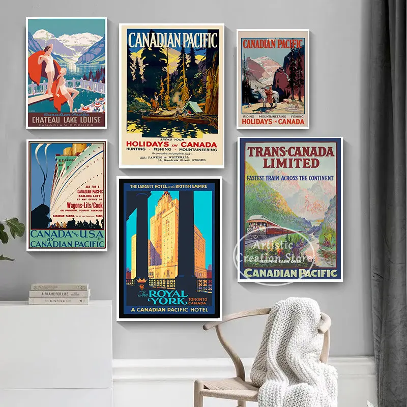 Canadian Pacific Vintage Travel Poster Landscape Art Paint Canvas Painting Immagini A Parete Nordic Room Decor Camping Lovers Gifts