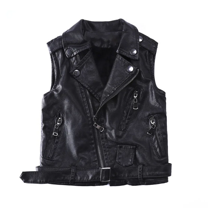

Children's Vest For Kids Boys Vest Jacket Autumn Solid Fashion Children Waistcoat Boy PU Leather Sleeveless Outerwear Clothes