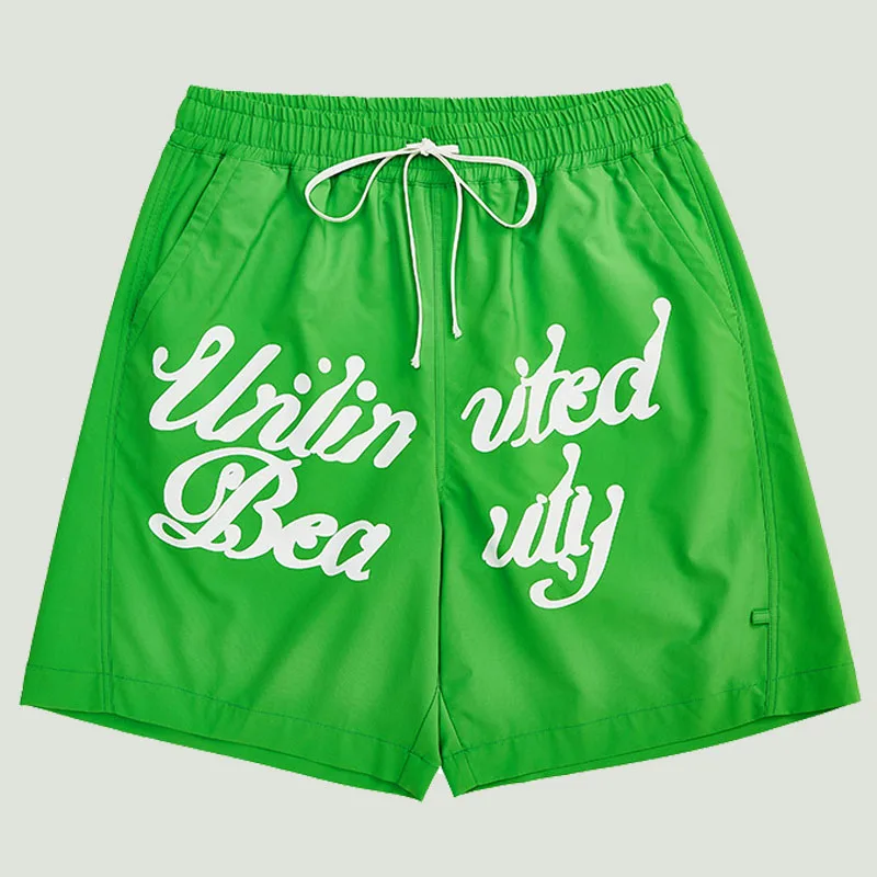 

Summer Streetwear Casual Shorts Men Hip Hop Letter Print Pants Outdoor Quick Dry Drawstring Waist Track Loose Sports Shorts Male