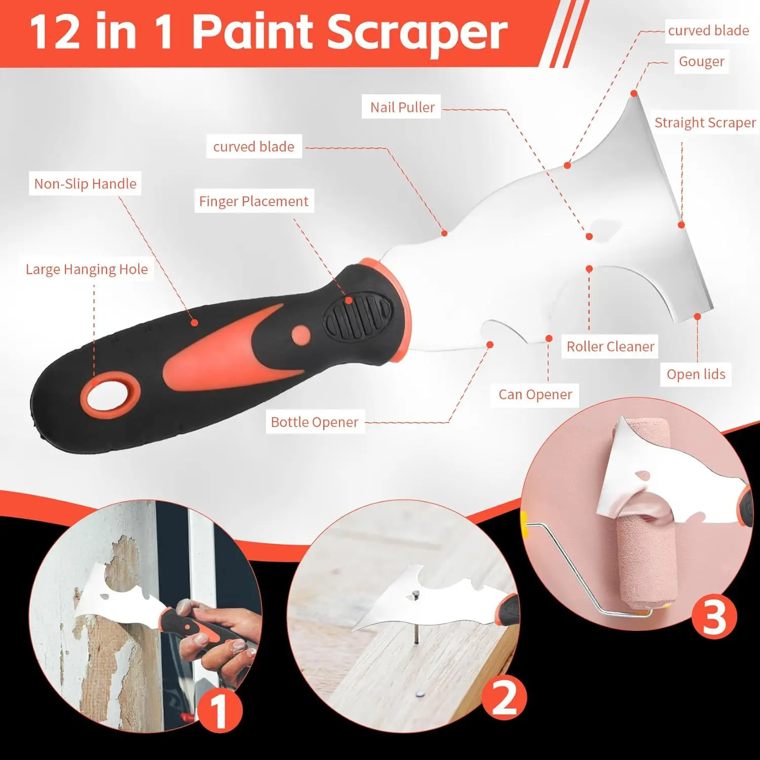 Putty knife,9 Piece Stainless Steel Paint Scraper Tool Set,With Taping Knife Tool for Repairing Drywall, Removing Wallpaper 3