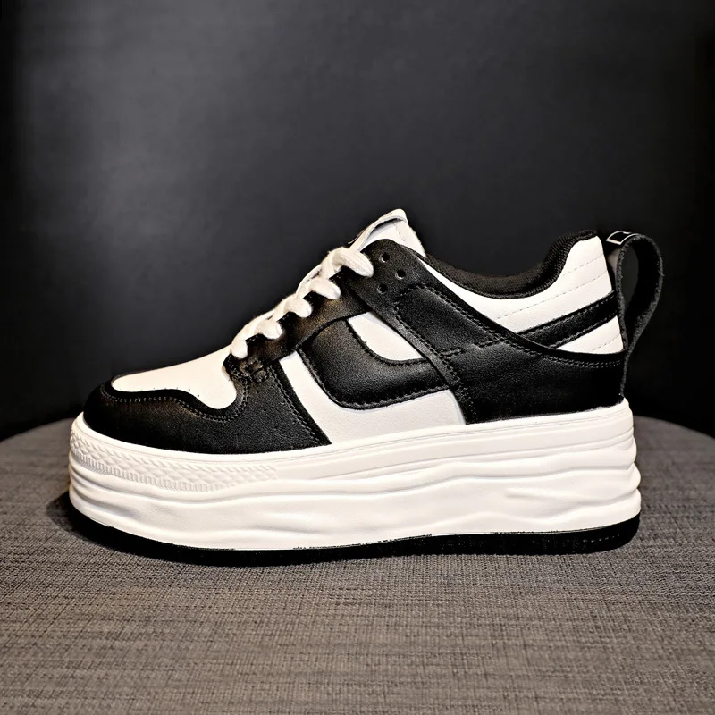 

7CM Air Mesh Genuine Leather Platform Wedge Breathable Women Casual Sneakers Summer Comfy White Lace Up Hollow Lady Shoes