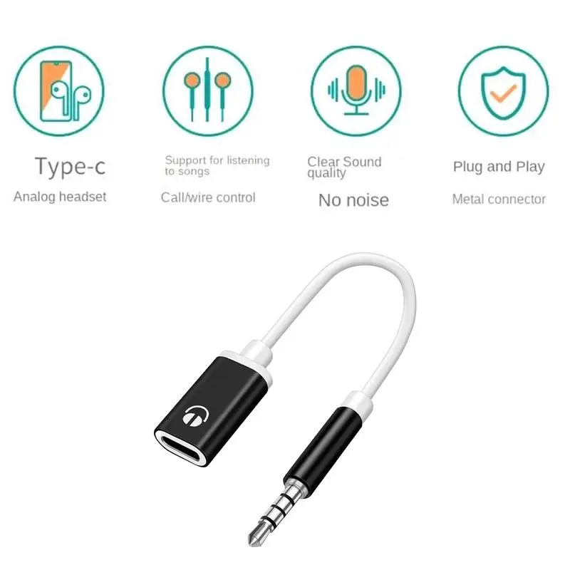 Type C Earphone Adapter Typec Female Flat Head Earphone Type-C Converter Earphone Adapter Earphone Audio Adapter Cable 3.5mm