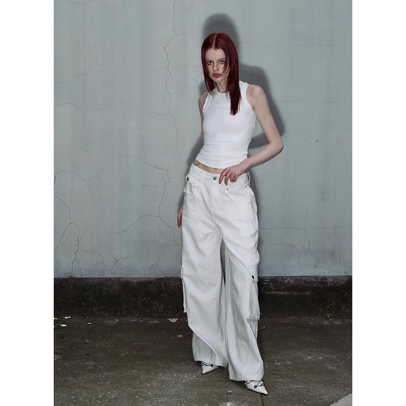 2024 White Cargo Pants High Waisted Women Pants Vintage