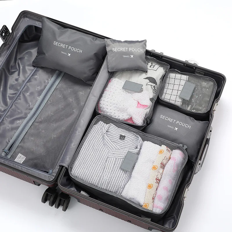 6pcs Travel Clothes Storage Bags Set - Portable Luggage Organizer Suitcase Packing Cubes with Shoe Pouch