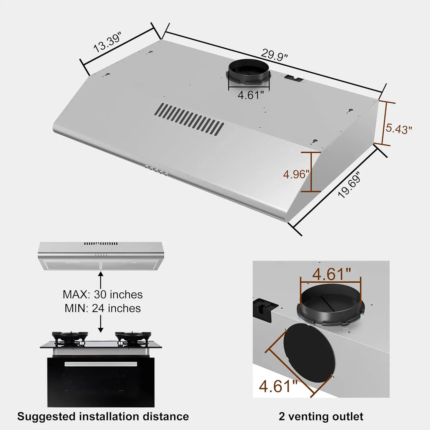 30 inch Ductless with Charcoal Filter,Under Cabinet Kitchen with Button Control Vent Range Hood 3