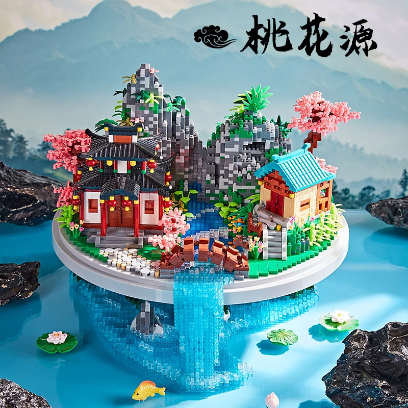 

7626PCS MOC Mini Bricks Fairyland Beautiful Sakura Garden Mountain Waterfall Building Blocks City Street View Assemble Toys Gift
