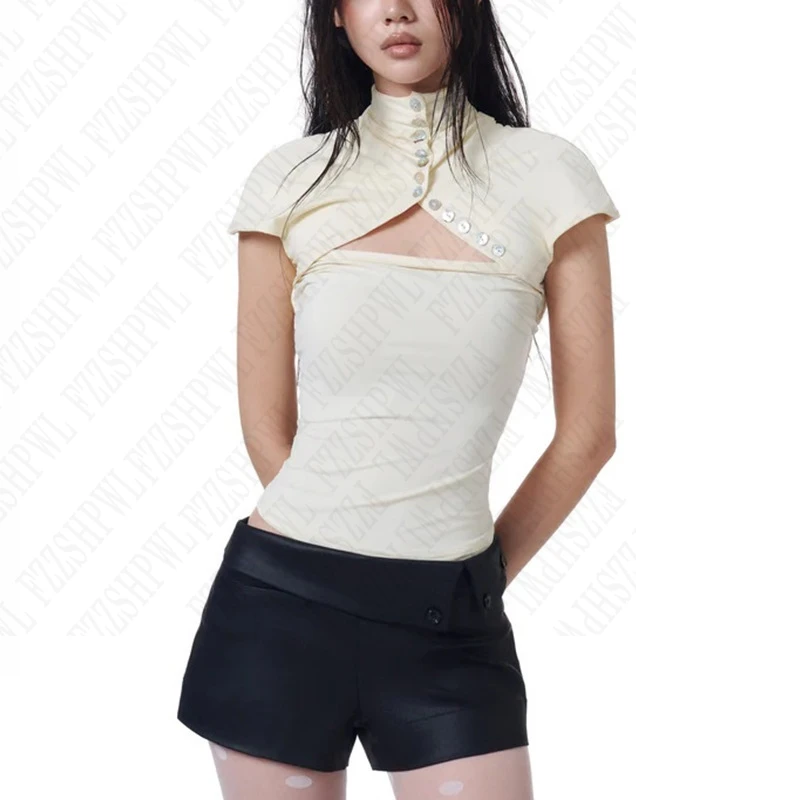 ตัวเลือกสินค้า เสื้อยืด Y2K ดีไซน์เรโทร กระดุมน่ารัก ใส่สบาย