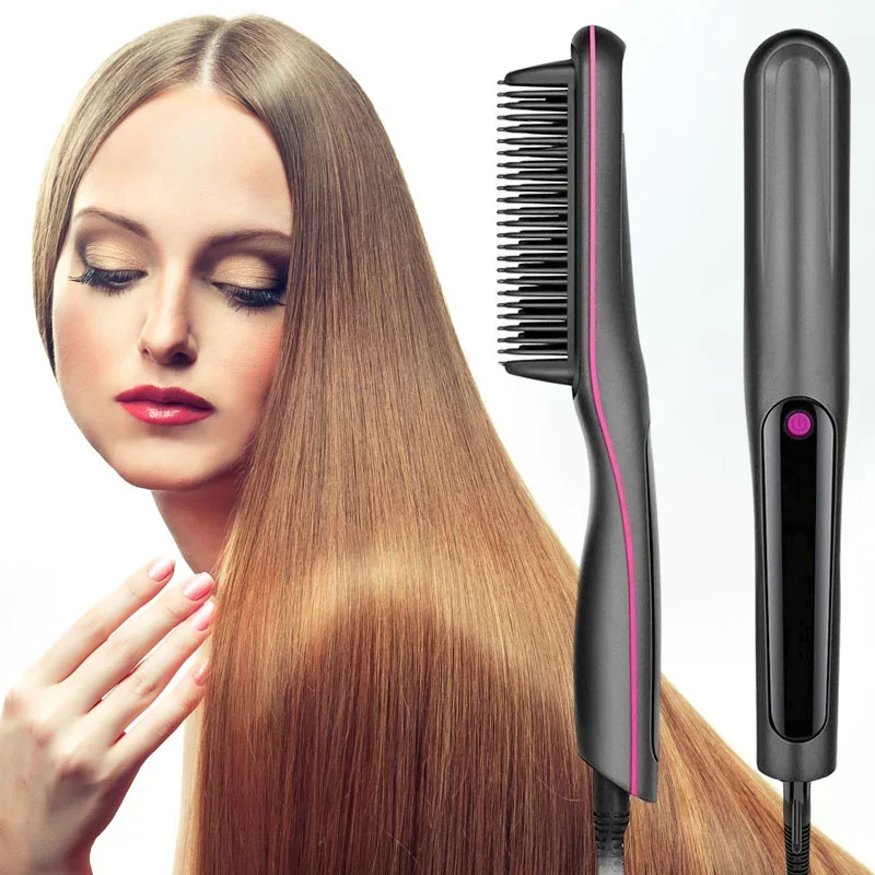Description Picture 2 of itemHair Straightener Brush Comb Electric Hair Brushes Hot Comb Straightener For Hair Anti-scalding Ceramic Beard Straightener Brush