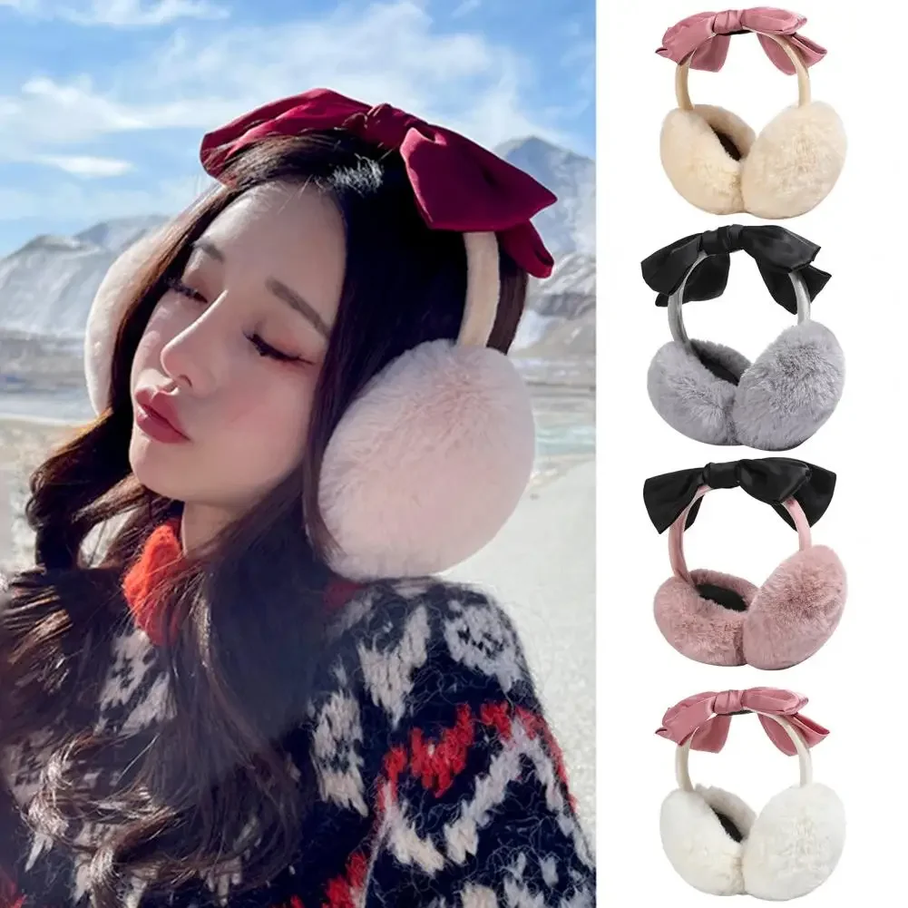 

Anti-slip Ear Women Warm Color Keep Winter Earmuff Windproof Cover Plush Elastic Outdoor Lady Ear Bow-knot Cover Solid Thick