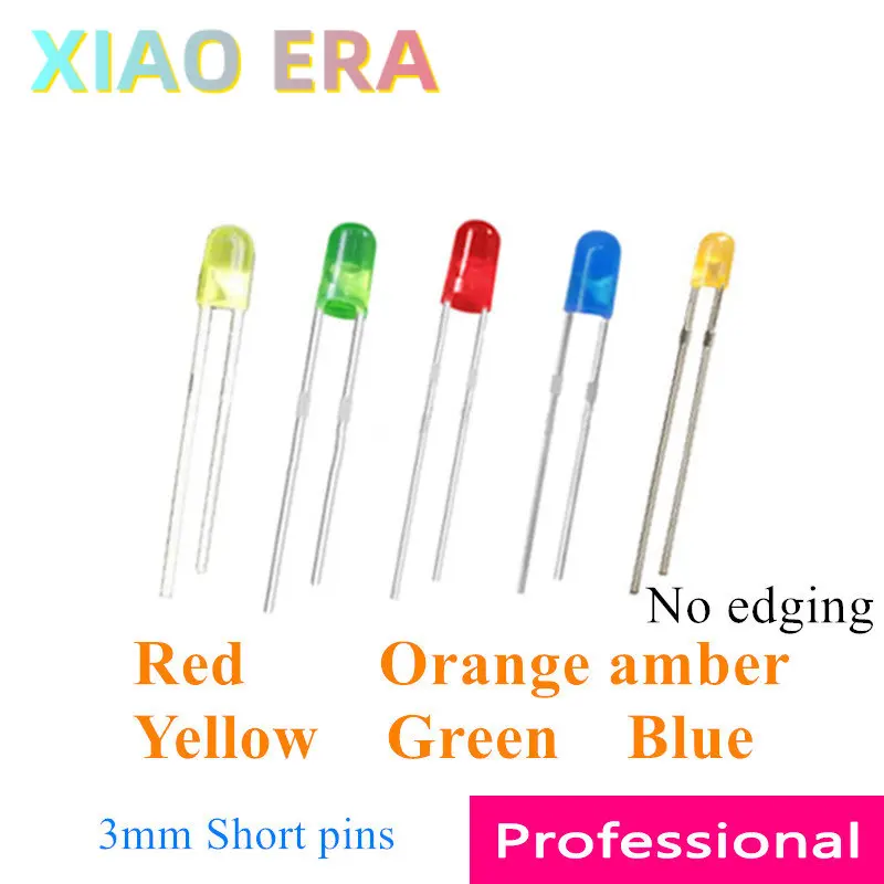 가장자리 없음 led 3MM 레드 오렌지 앰버 옐로우 그린 블루 기계식 키보드용, 프레임 없음 짧은 핀 led 사용, 1000 개