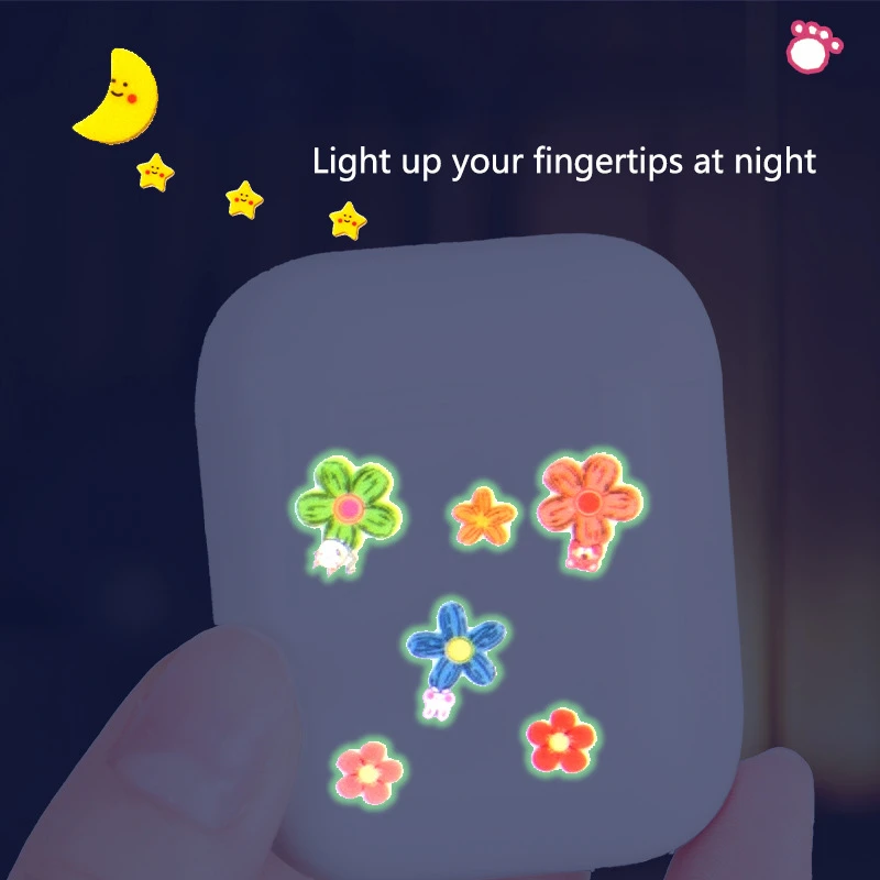40pcs/sheet Relief Stickers for Kids Diy Handaccount Headphone Shell Decoration Luminous in The Dark Fish Flower Dinosaur Rabbit