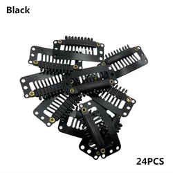24 Pcs Neutral Tone Snap Hair Extension Clips (24pcs Black)