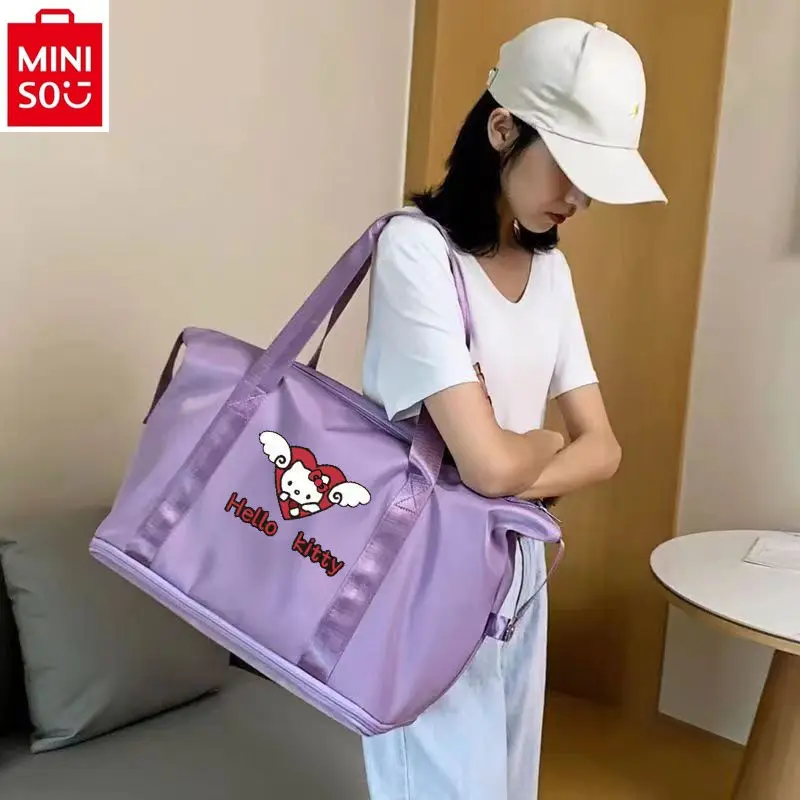 MINISO Hello Kitty Fitness Luggage Bag for Women High Quality Oxford Textile Fashion Large Capacity Storage Handheld Travel Bag