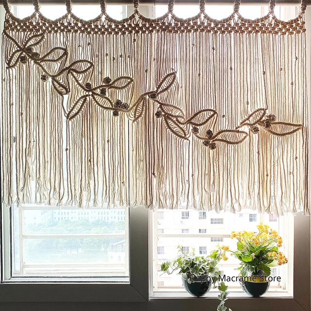 Cortinas de macramé para ventanas/puertas, cenefa de macramé, grande, hecha  a mano, para colgar en la pared, tapiz bohemio divisor de habitación